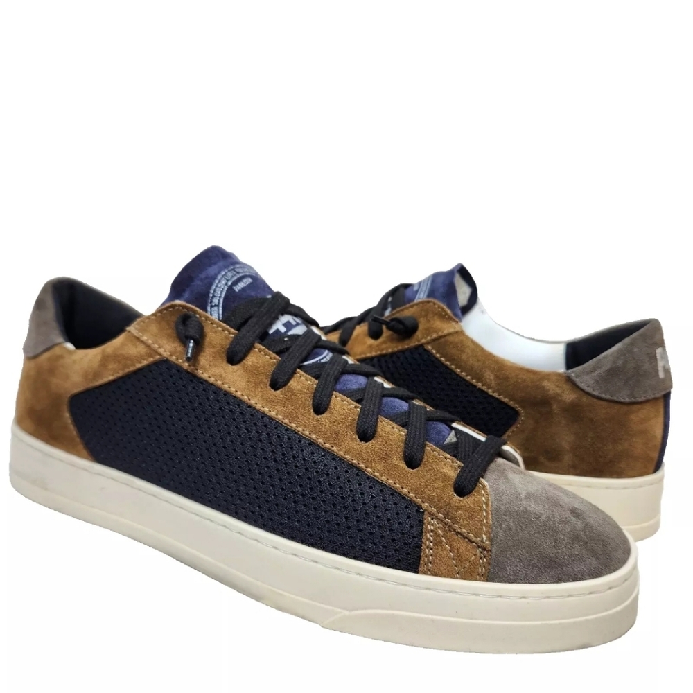 P448 Jack Color Block Sneakers NEW! $315 Sz 10/43 Brown Khaki Suede Black Mesh